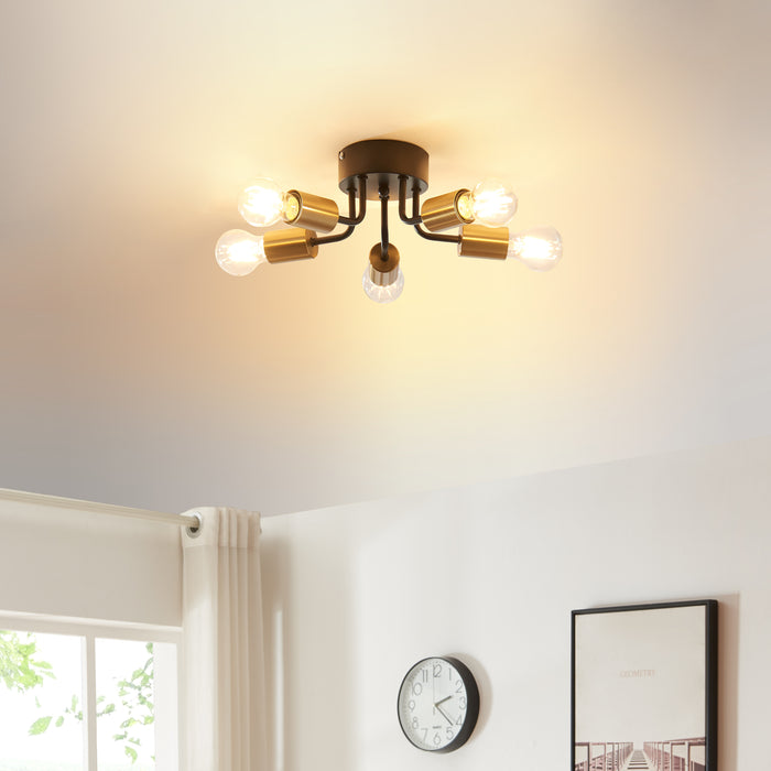 Lampada da Soffitto Barrow a 5 Luci - Nero / Oro lux.pro