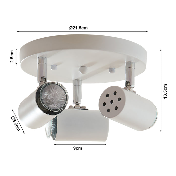 Lampada Faretti da Soffitto Bathgate Plafoniera con 3 Spot Orientabili in Metallo Bianco lux.pro