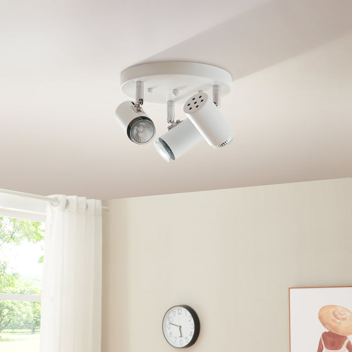 Lampada Faretti da Soffitto Bathgate Plafoniera con 3 Spot Orientabili in Metallo Bianco lux.pro