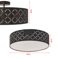 Lampada da Soffitto Bay con Paralume Rotondo Decorativo - Nero / Bianco lux.pro