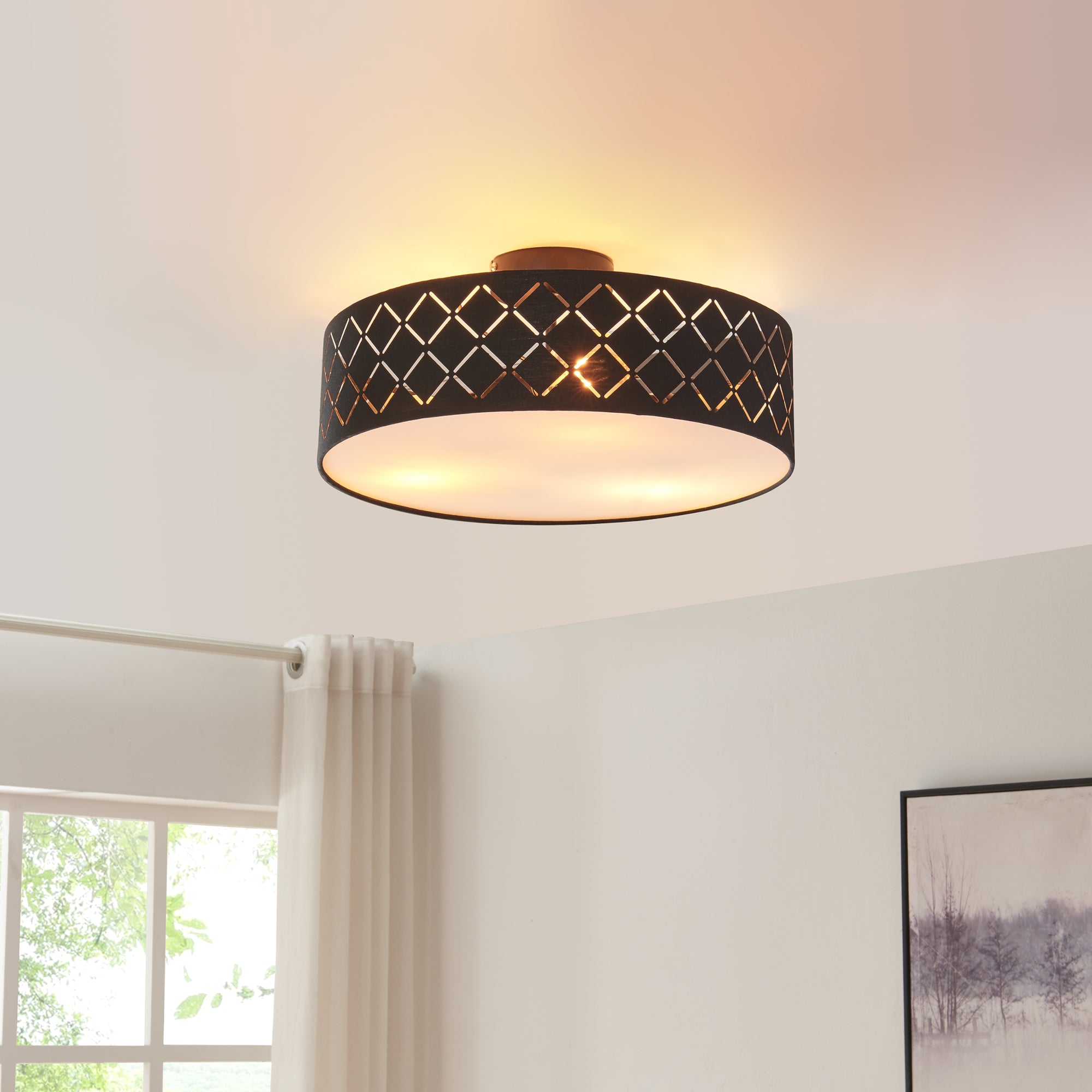 Lampada da Soffitto Bay con Paralume Rotondo Decorativo - Nero / Bianco lux.pro