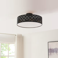Lampada da Soffitto Bay con Paralume Rotondo Decorativo - Nero / Bianco lux.pro