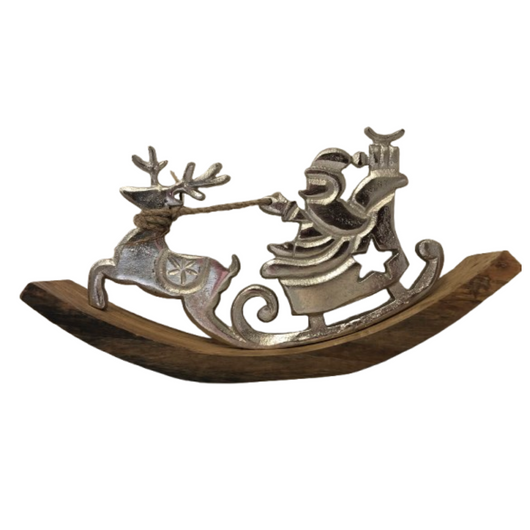 Babbo natale su slitta renna a dondolo in ferro e legno decorazioni natalizie vintage idee  regalo addobbi natalizi ornamenti