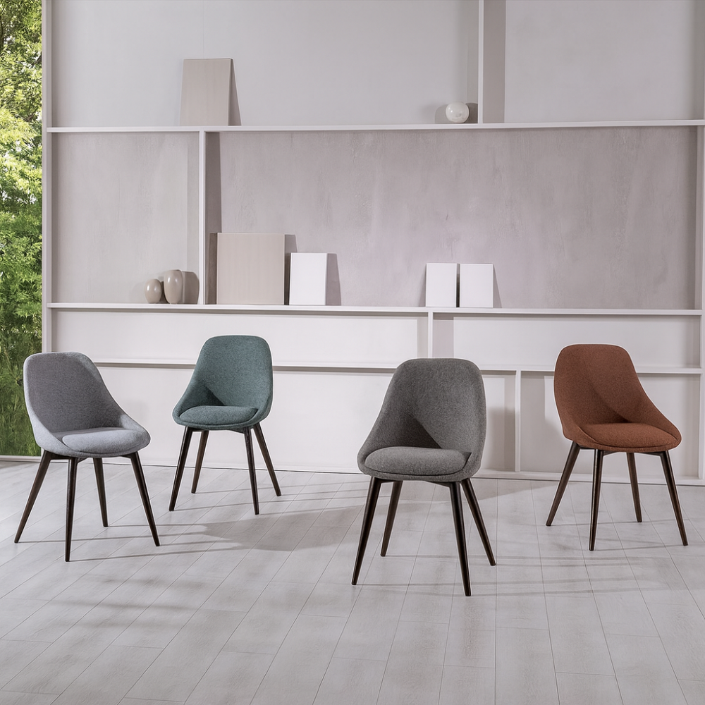 Delphi, Set di 4 sedie in tessuto Grigio chiaro (58cm X 49cm H. 85cm) | Duzzle