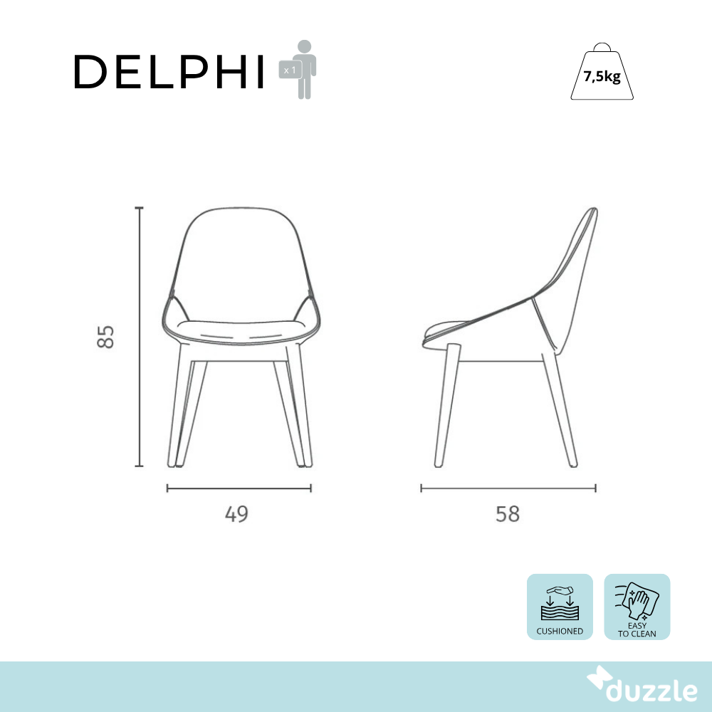 Delphi, Set di 4 sedie in tessuto Grigio chiaro (58cm X 49cm H. 85cm) | Duzzle