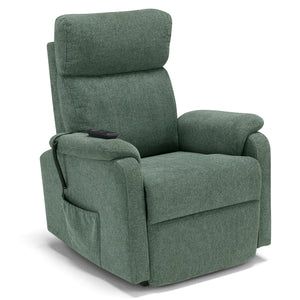 Poltrona relax elettrica Denver per anziani, 2 motori, 4 ruote, reclinazione e alzapersona, sponde estraibili, doppia pediera estensibile, colore Verde
