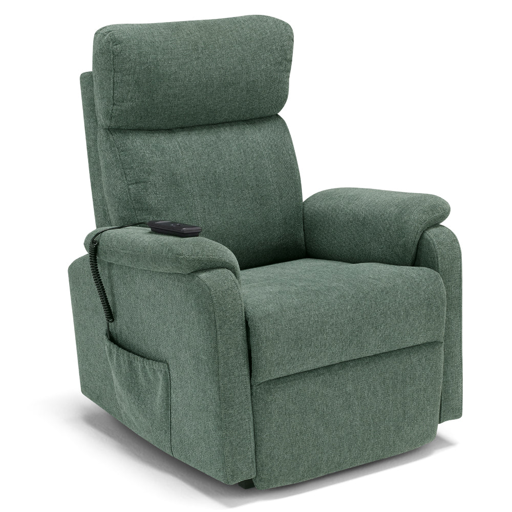 Poltrona relax elettrica Denver per anziani, 2 motori, 2 ruote, reclinazione e alzapersona, sponde estraibili, doppia pediera estensibile, colore Verde