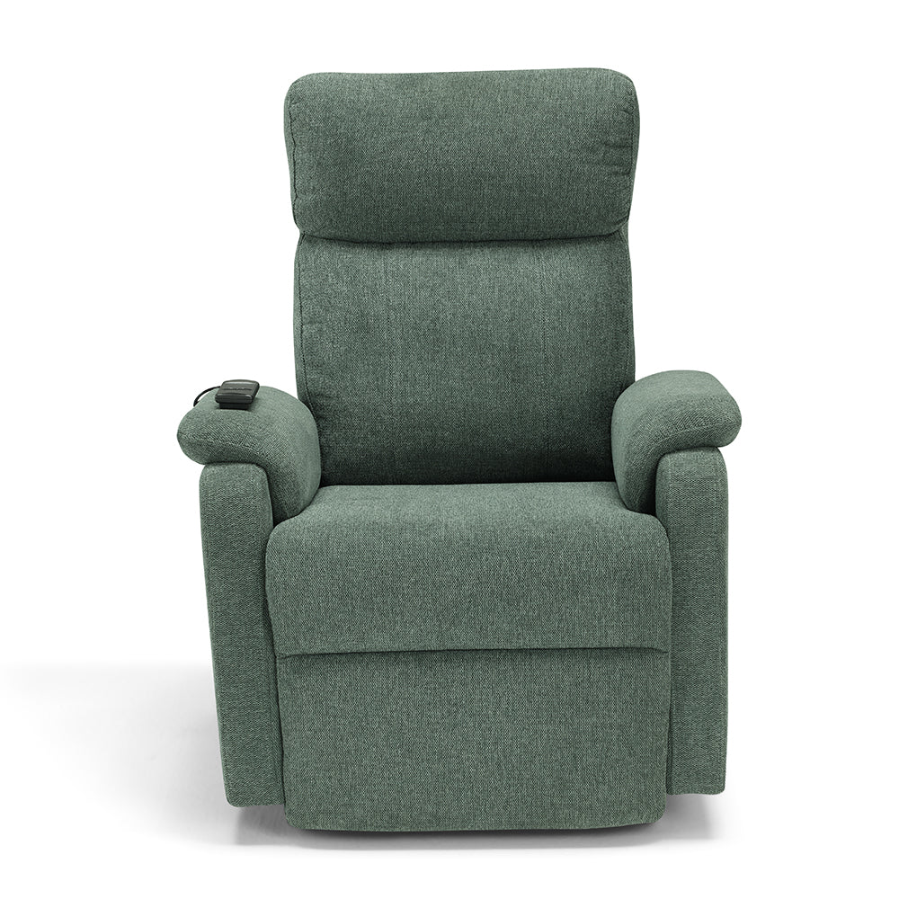 Poltrona relax elettrica Denver per anziani, 2 motori, 2 ruote, reclinazione e alzapersona, sponde estraibili, doppia pediera estensibile, colore Verde