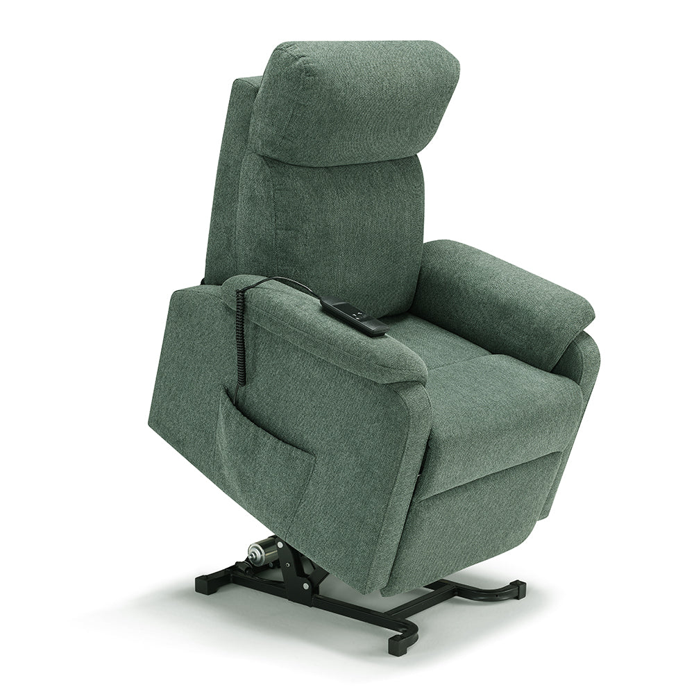 Poltrona relax elettrica Denver per anziani, 2 motori, 2 ruote, reclinazione e alzapersona, sponde estraibili, doppia pediera estensibile, colore Verde