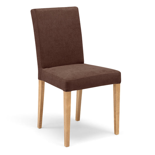 Sedia imbottita per sala da pranzo DERBY, MADE IN ITALY, design moderno, rivestimento in tessuto morbido idrorepellente colore Fango, gambe in legno naturale Rovere