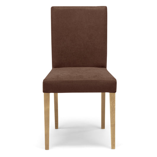 Sedia imbottita per sala da pranzo DERBY, MADE IN ITALY, design moderno, rivestimento in tessuto morbido idrorepellente colore Fango, gambe in legno naturale Rovere