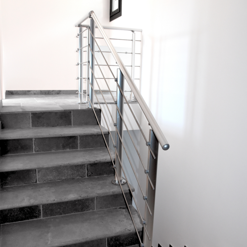 INOLINE - Kit ringhiera laterale 2m in alluminio grigio con corrimano tinto rovere