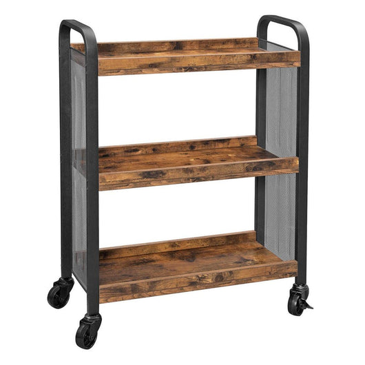 Carrello da cucina salvaspazio in stile industriale con piedini regolabili e rotelle, ripiano da cucina, struttura in ferro, 66 x 26 x 85 cm, marrone rustico 12_0003268