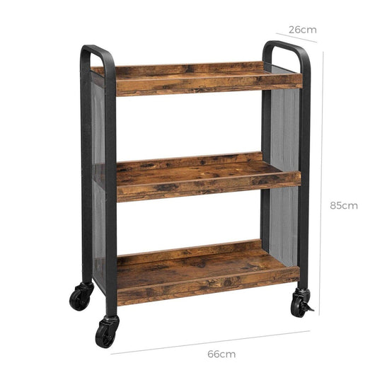 Carrello da cucina salvaspazio in stile industriale con piedini regolabili e rotelle, ripiano da cucina, struttura in ferro, 66 x 26 x 85 cm, marrone rustico 12_0003268
