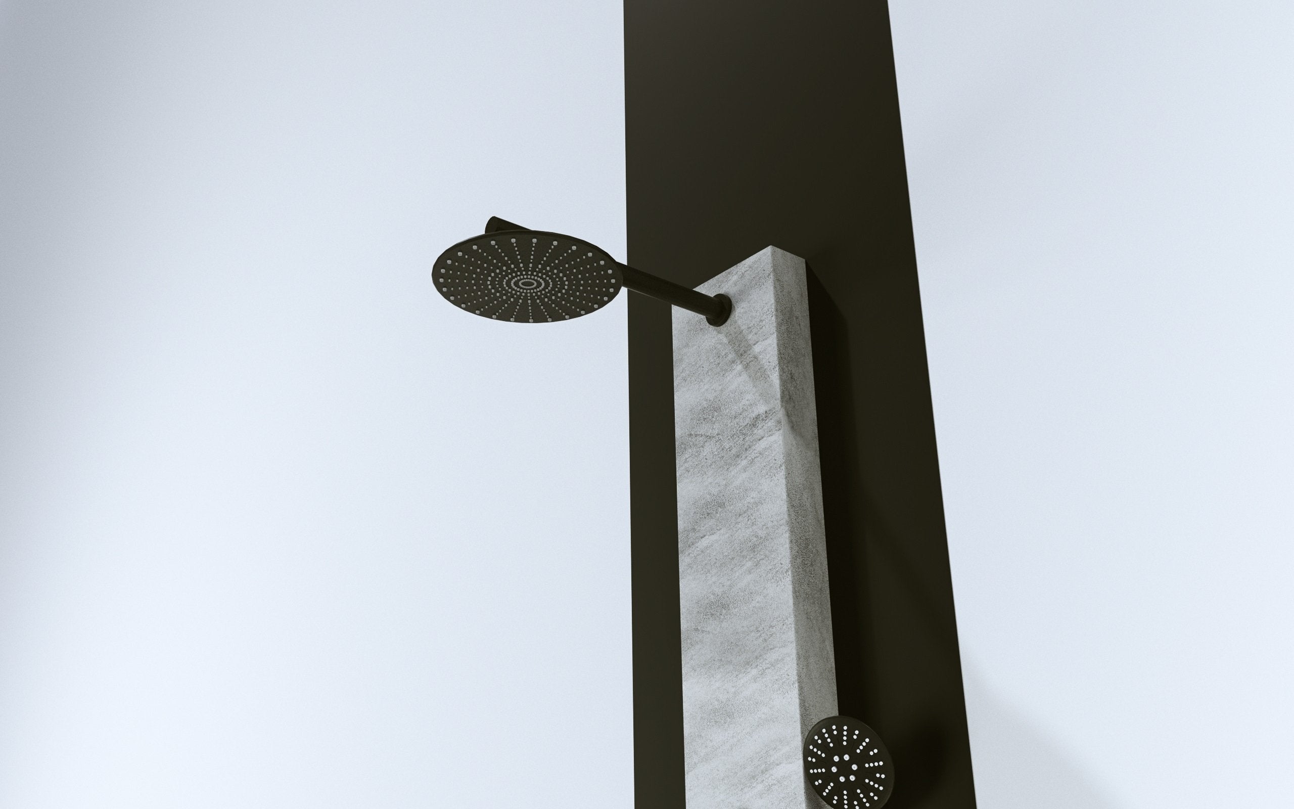 Pannello doccia effetto petra grigio rubinetteria nera idromassaggio frontale e pioggia con doccino e flessibile incluso