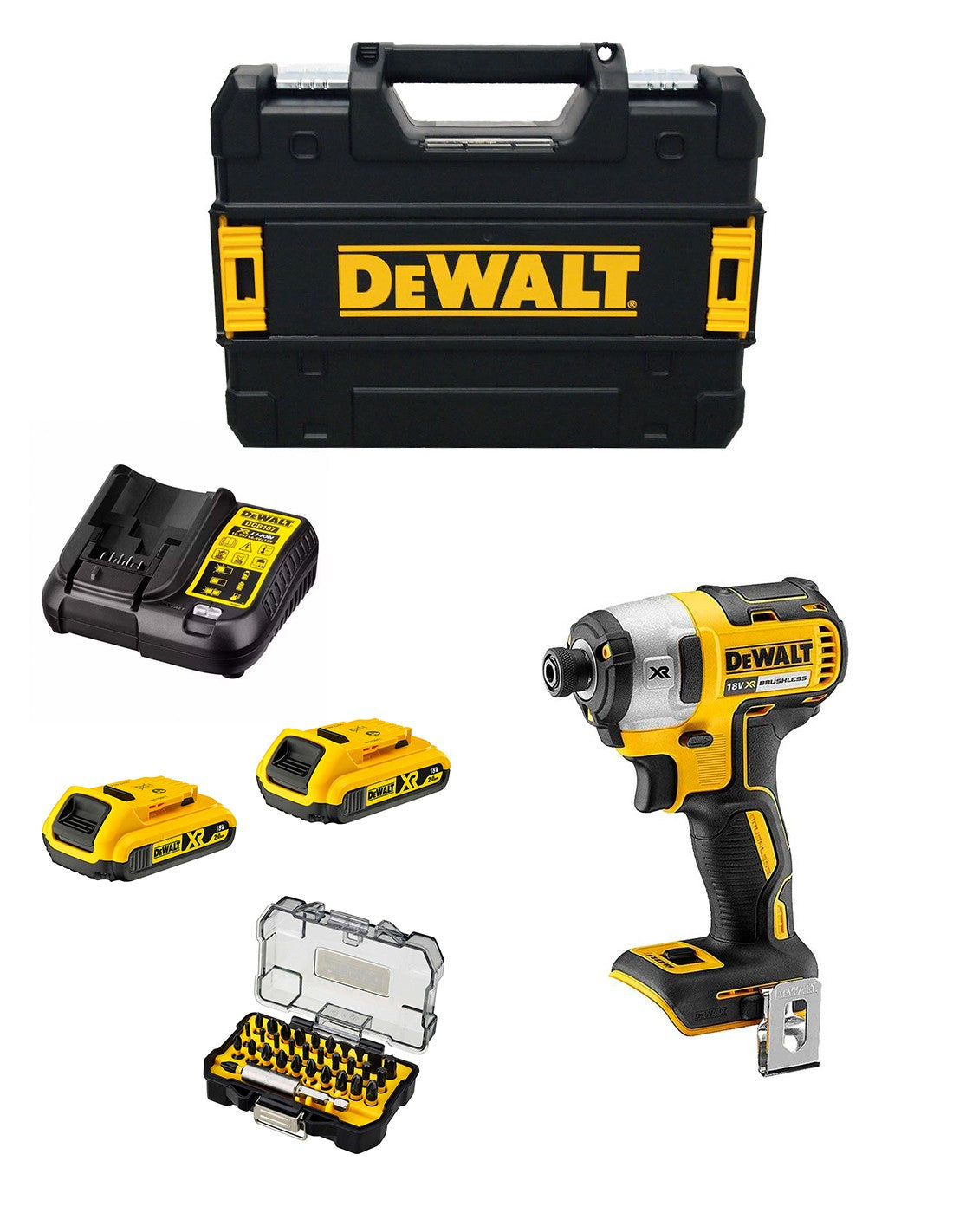 Dewalt avvitatore ad impulsi  dcf887d2t (2 x 2,0 ah + dcb107 + tstak ii) + set di 32 bits avvitamento impact torsion 8435587922681