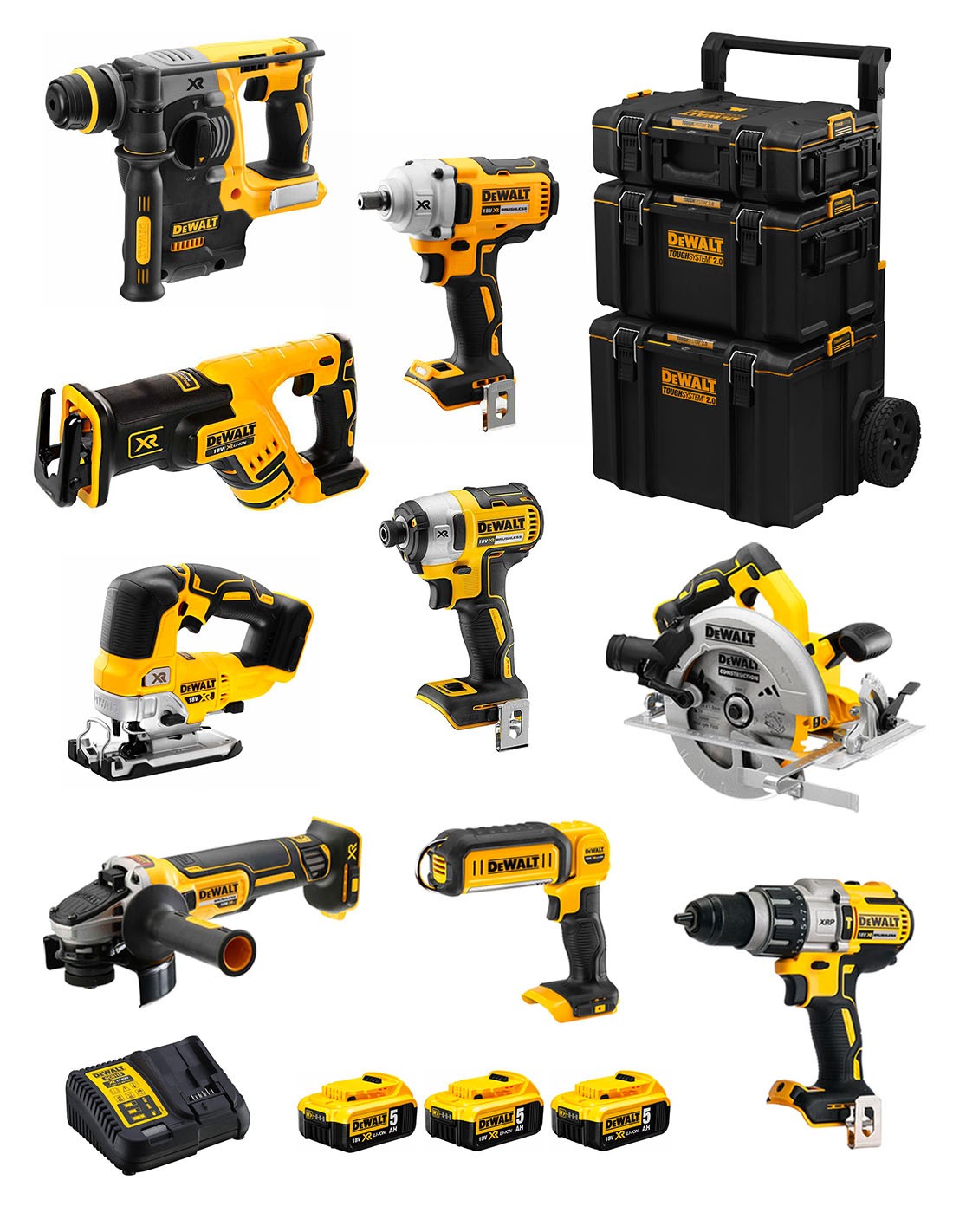 Dewalt  kit dwk901 (dcd996 + dch273 + dcg405 + dcf887 + dcf894 + dcs334 + dcs570 + dcs367 + dcl050+ 3x5,0ah +dcb115 + caddy 3en1) 8435587917106