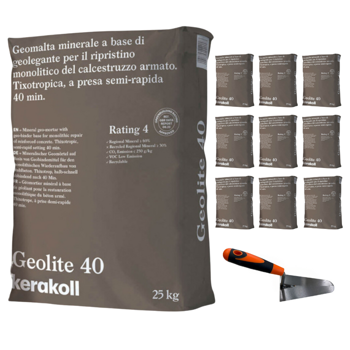 Geomalta minerale tixotropica 10 sacchi da 25 kg cazzuola punta tonda 16 cm