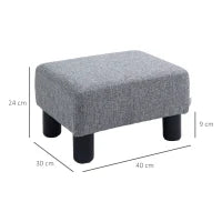 Pouf Poggiapiedi in Tessuto Effetto Lino Imbottito, 40x30x24cm, Grigio