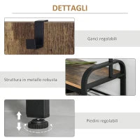 Appendiabiti da Terra in Stile Industriale con Scarpiera, 3 Ripiani e 8 Ganci, Legno MDF e Metallo, 72x34x185cm, Nero e Legno