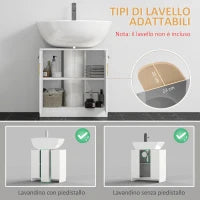 kleankin Mobile Sotto Lavabo Bagno con Antine in MDF e Bambù 60x30x60.5cm - Bianco e Color Legno