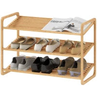 Scaffale Scarpiera a 3 Livelli per 12 Scarpe con Ripiani a Doghe in Bambù, 76x33x50.8 cm, Colore Legno