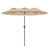Ombrellone Doppio Inclinabile a 45° con Manovella e Prese d'Aria, in Acciaio e Poliestere, 285x147x227 cm, Caffè