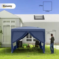 Gazebo da Giardino Pieghevole con Corde e Picchetti Inclusi, 2.95x2.95x2.58 m, Blu