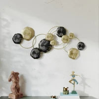 Decorazione da Parete in Metallo a Forma di Foglia, 84x35 cm, Oro e Nero
