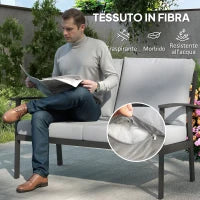 Set da Giardino 4 Pezzi con 2 Poltroncine, Divano 2 Posti e Tavolino, in Alluminio e Fibra, Grigio Carbone