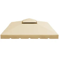 Tettuccio di Ricambio per Gazebo da Giardino 3x3m con Tetto a 2 Livelli in Poliestere Beige