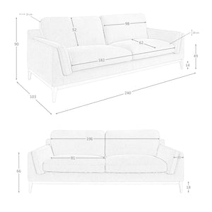 Divano a 3 posti in tessuto 240 x 103 x 90 cm colore marrone