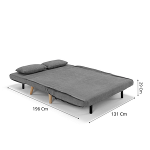 Divano pronto letto modello GENOVA, 2 cuscini, massima imbottitura, piedi di legno, design adatto per ambienti classici e moderni, colore Grigio
