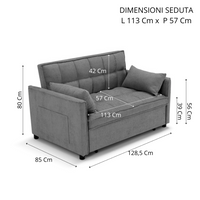 Divano letto modello PALERMO con 2 cuscini, massima imbottitura, design adatto per ambienti classici e moderni, colore Grigio
