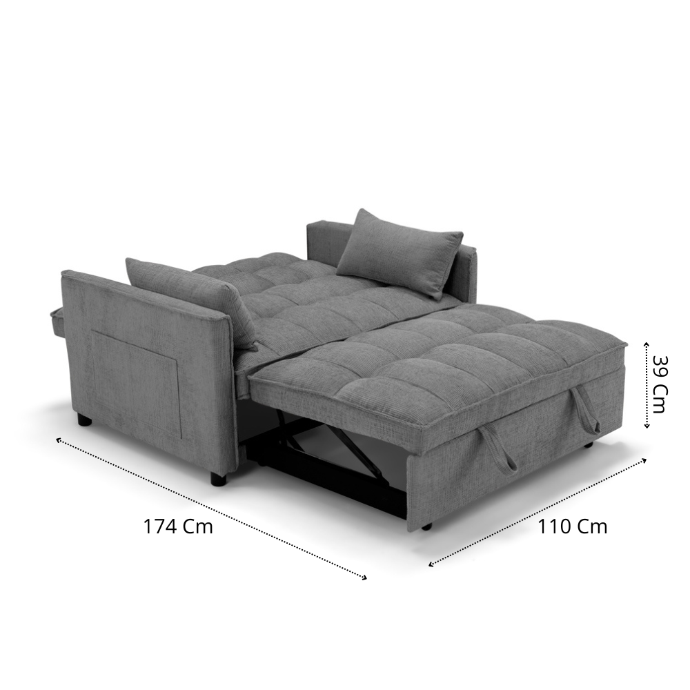 Divano letto modello PALERMO con 2 cuscini, massima imbottitura, design adatto per ambienti classici e moderni, colore Grigio