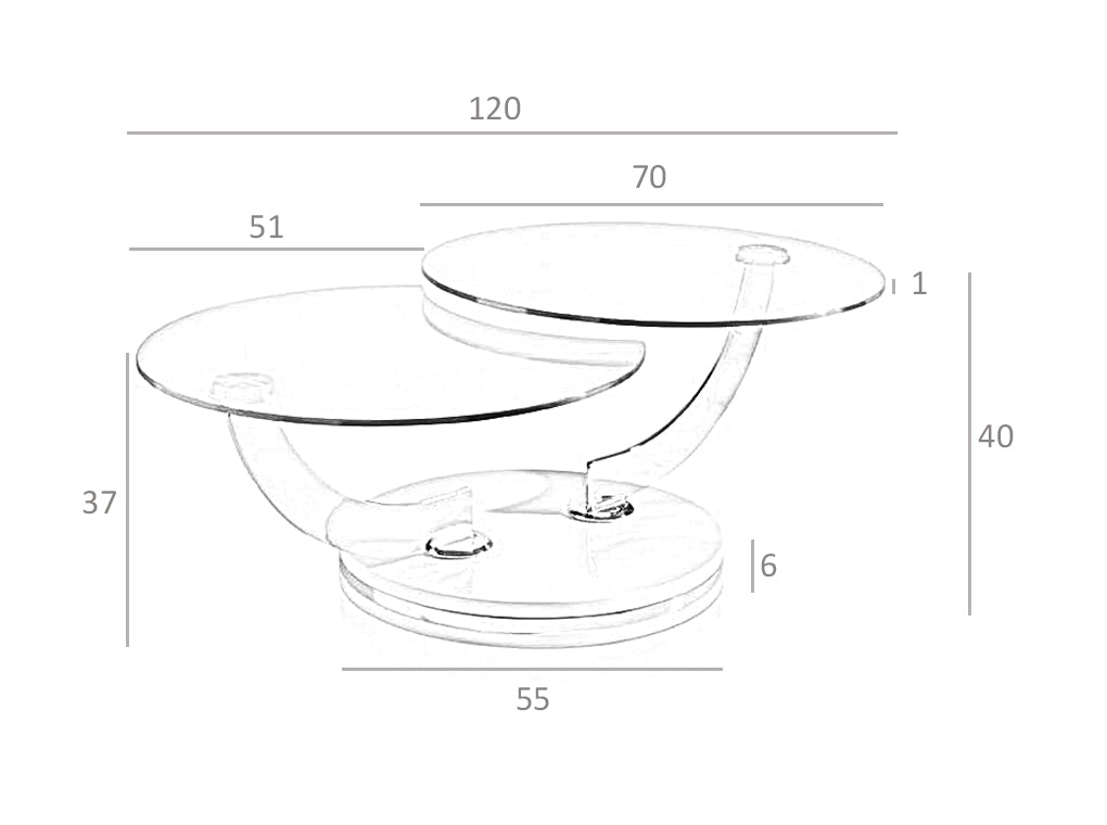 Tavolino girevole in legno bianco e vetro temperato