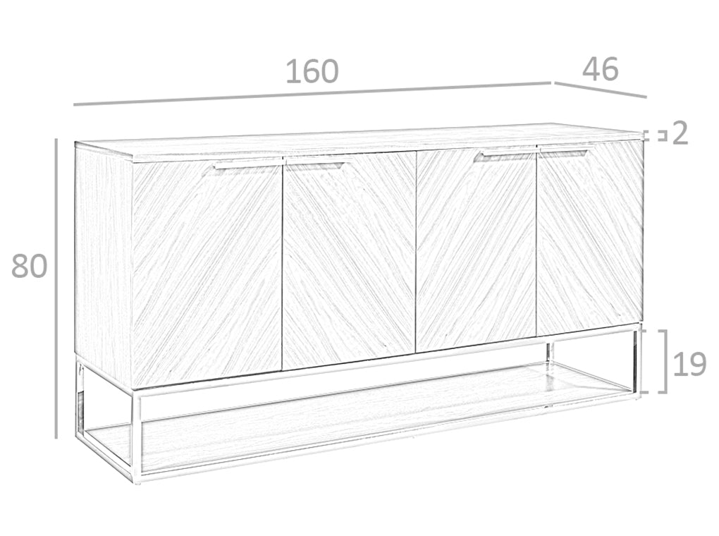 Credenza in legno noce e acciaio cromato