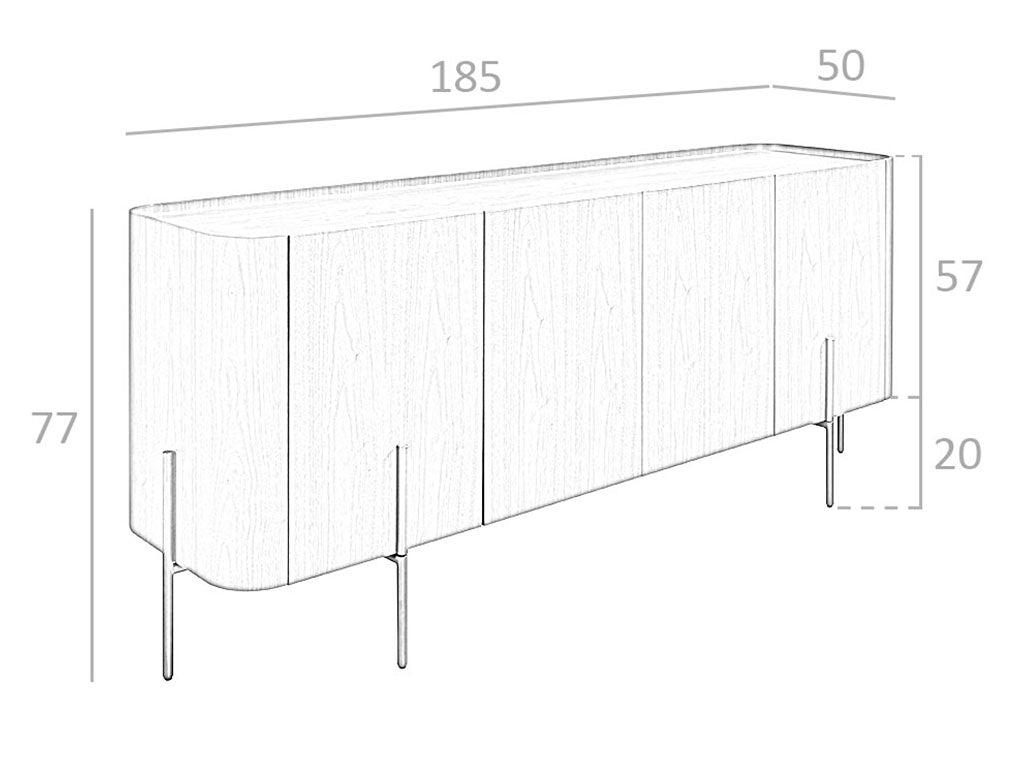Credenza in legno di noce e acciaio nero