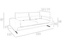 Divano a 3 posti in pelle e gambe in acciaio nero