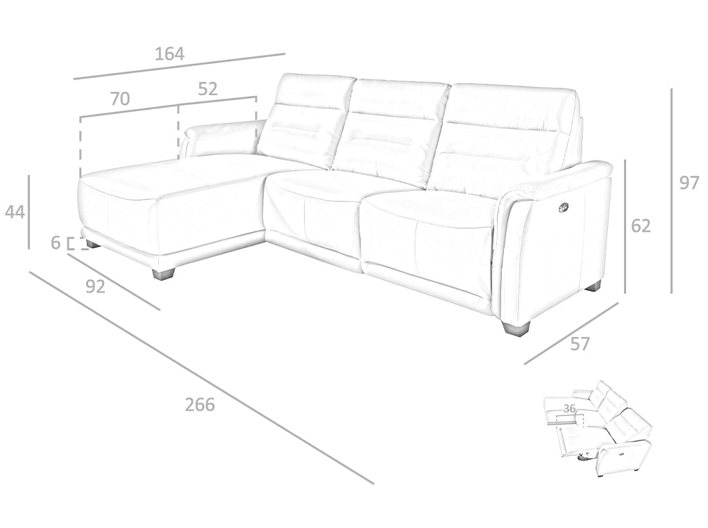 Divano chaiselongue in pelle e con relax