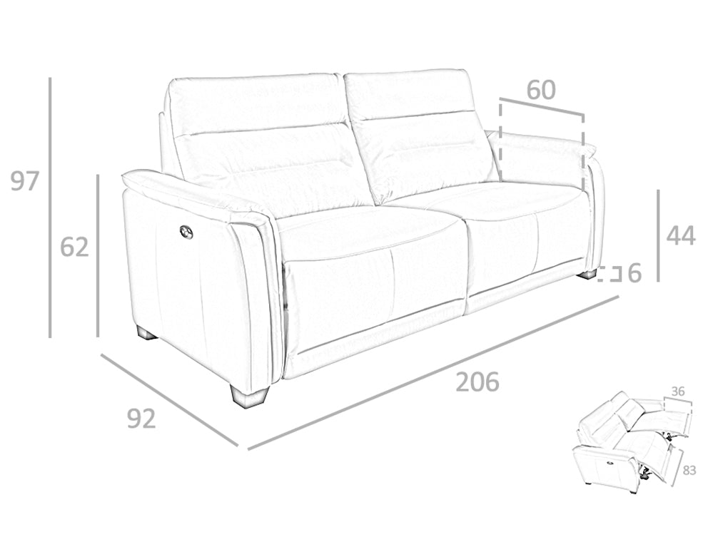 Divano 3 posti in pelle grigia e relax