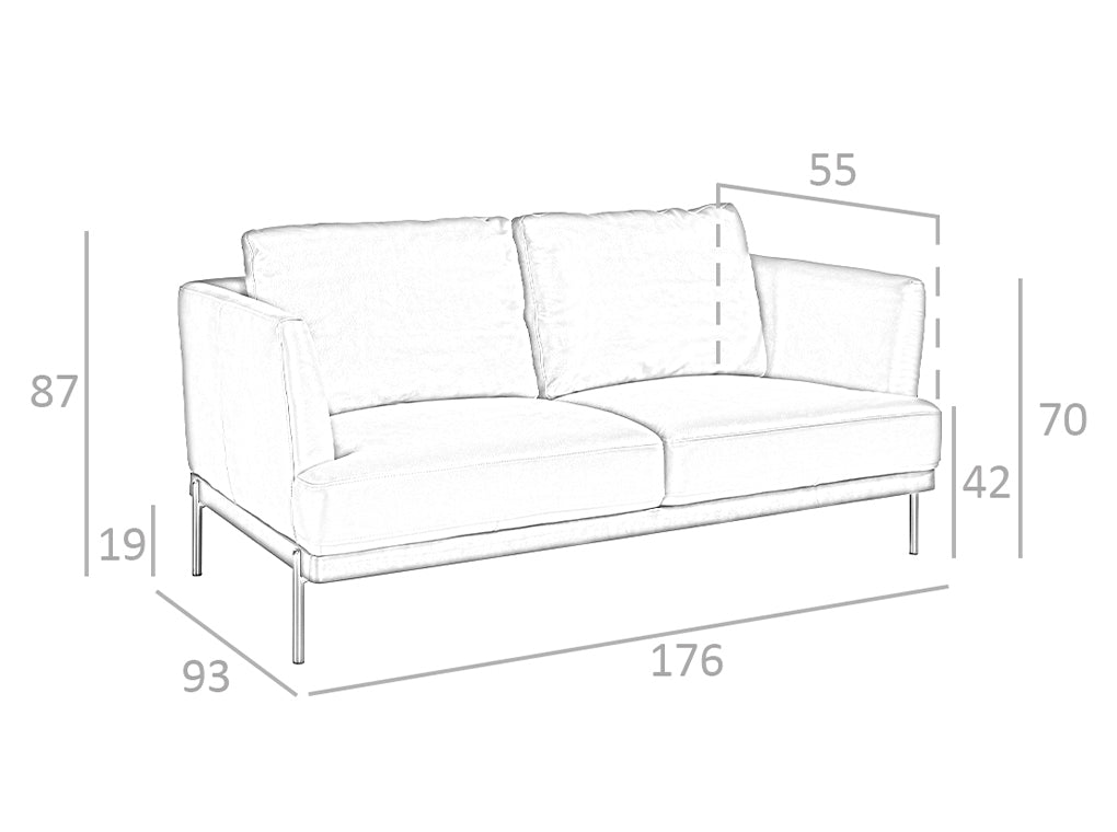 Divano a 2 posti in pelle con gambe in acciaio