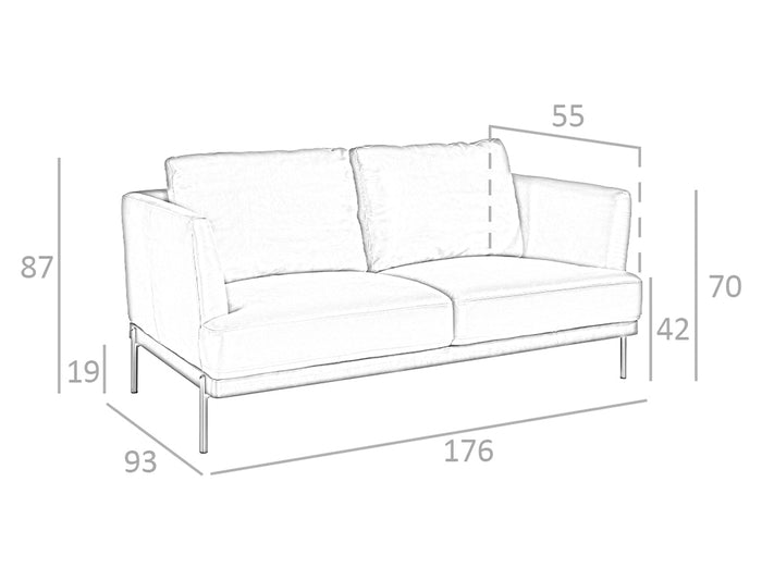 Divano a 2 posti in pelle con gambe in acciaio