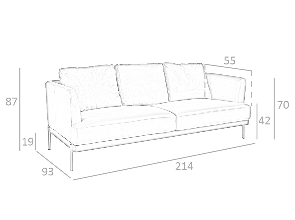Divano a 3 posti in pelle e gambe in acciaio