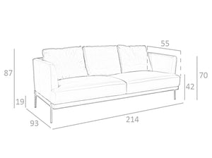 Divano a 3 posti in pelle e gambe in acciaio