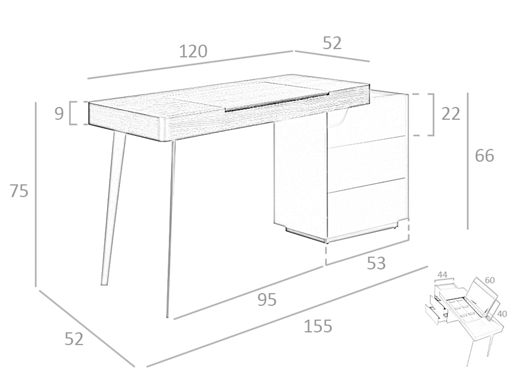 Scrivania da casa e ufficio 155x52x75 cm in legno di wengé