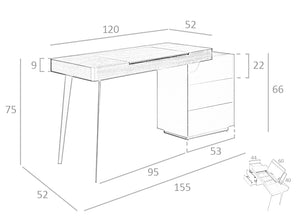 Scrivania da casa e ufficio 155x52x75 cm in legno di wengé