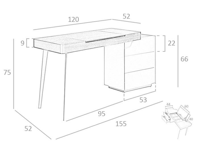 Scrivania da casa e ufficio 155x52x75 cm in legno di wengé