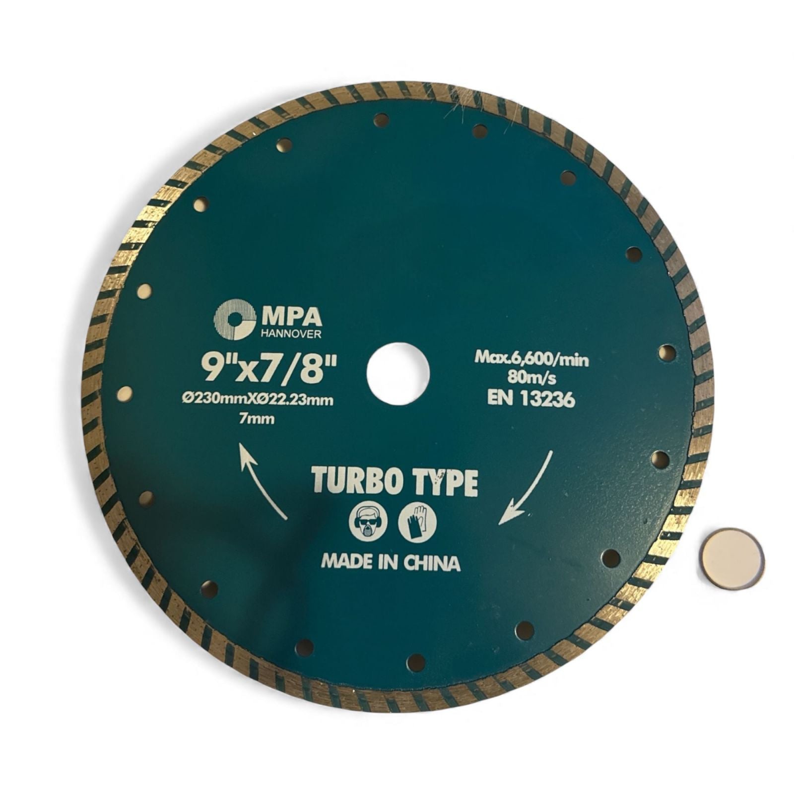 Disco Diamantato Turbo, 230mm x 22,23mm, Lama Circolare per Taglio a Secco, 6600 Giri/Min