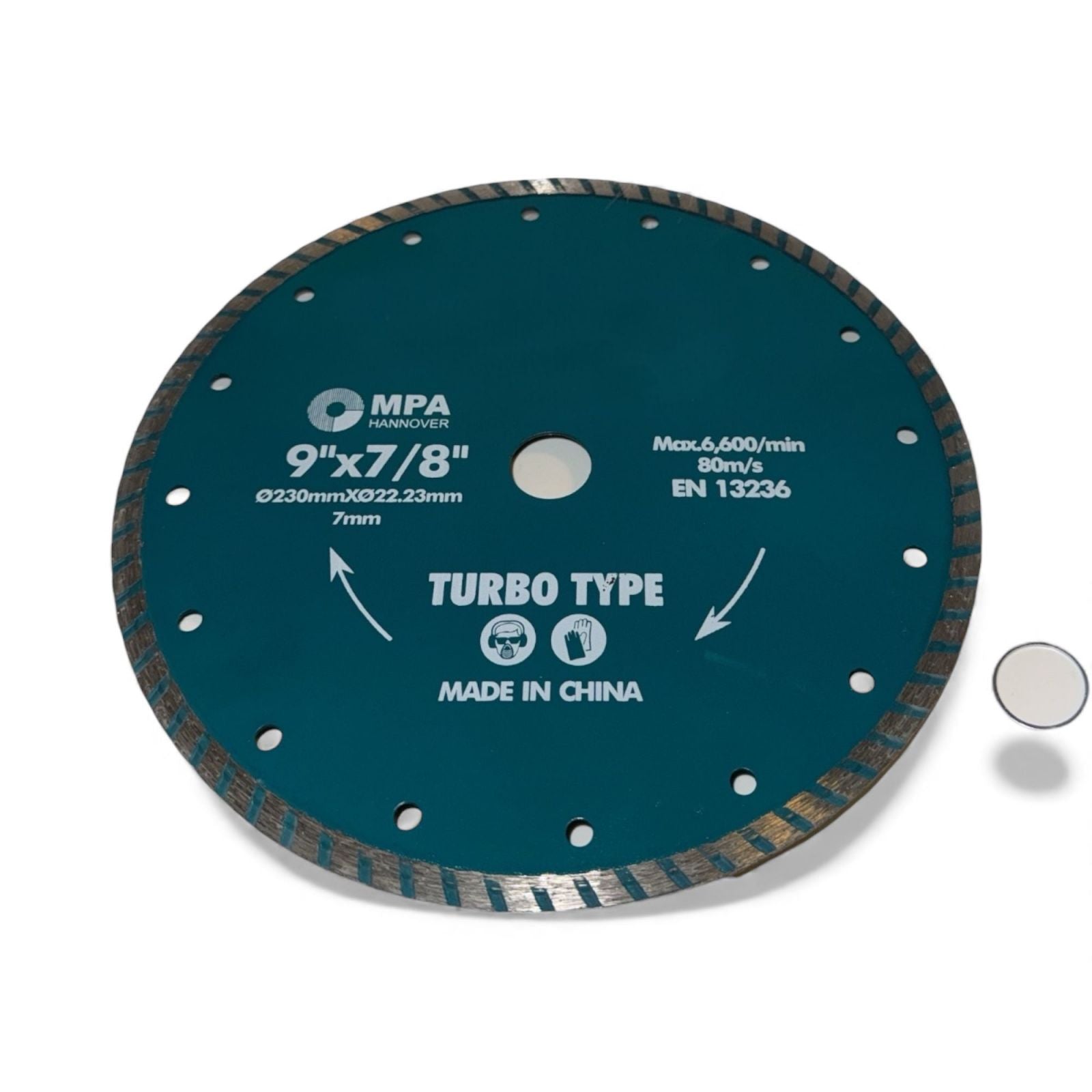 Disco Diamantato Turbo, 230mm x 22,23mm, Lama Circolare per Taglio a Secco, 6600 Giri/Min